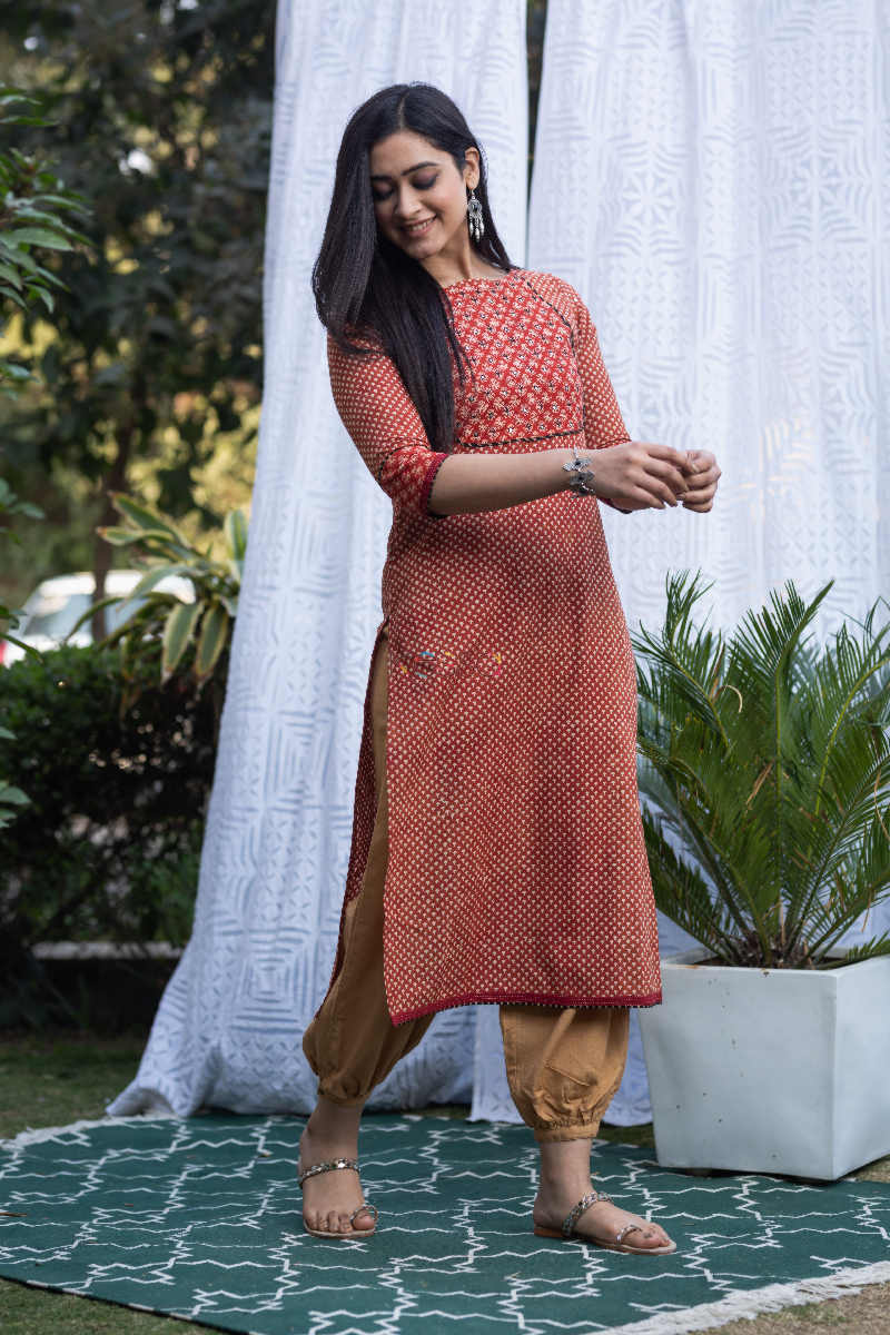 Image for Kusvaa Vcr24 Bagru Print Straight Fit Kurta Side