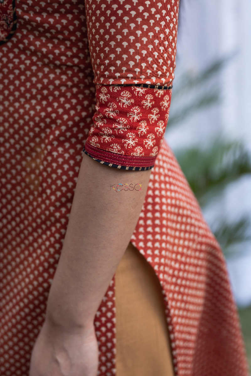 Image for Kusvaa Vcr24 Bagru Print Straight Fit Kurta Sleeves