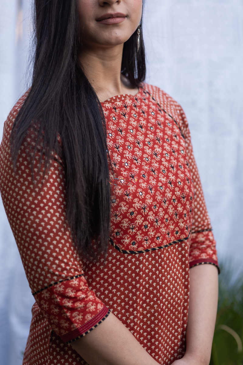 Image for Kusvaa Vcr24 Bagru Print Straight Fit Kurta Top