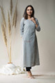 Image for Kusvaa Ws647 Kohra Grey South Dobby Cotton Kurta With Metallic Trim On Yoke Front