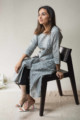Image for Kusvaa Ws647 Kohra Grey South Dobby Cotton Kurta With Metallic Trim On Yoke Sitting