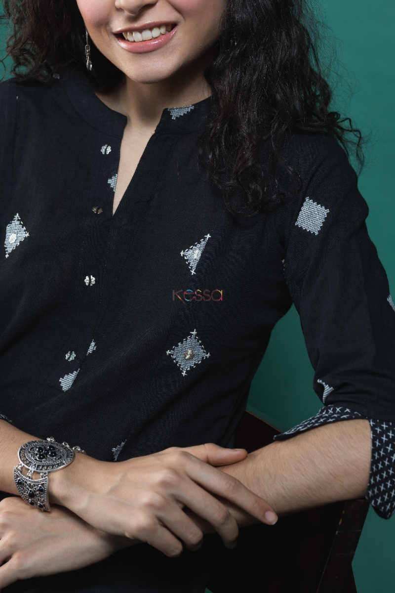 Image for Kusvaa Ws650 Black South Cotton A Line Kurta Closeup