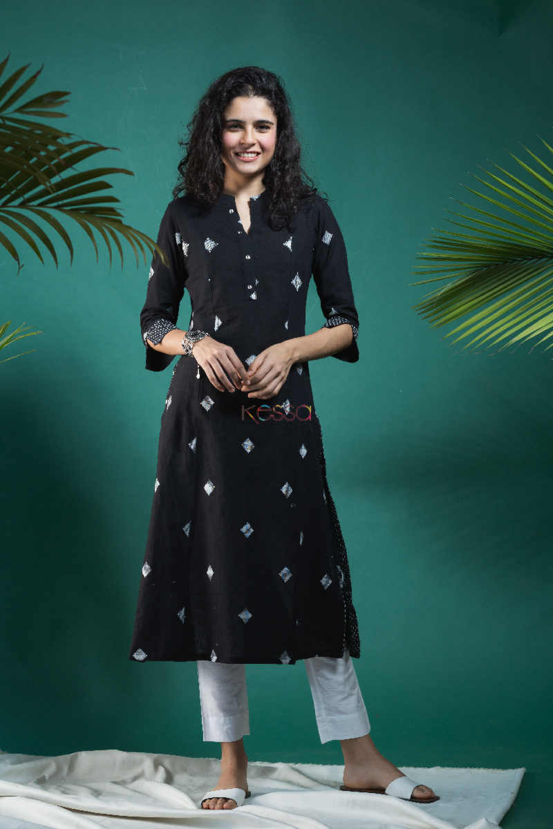 Image for Kusvaa Ws650 Black South Cotton A Line Kurta Front