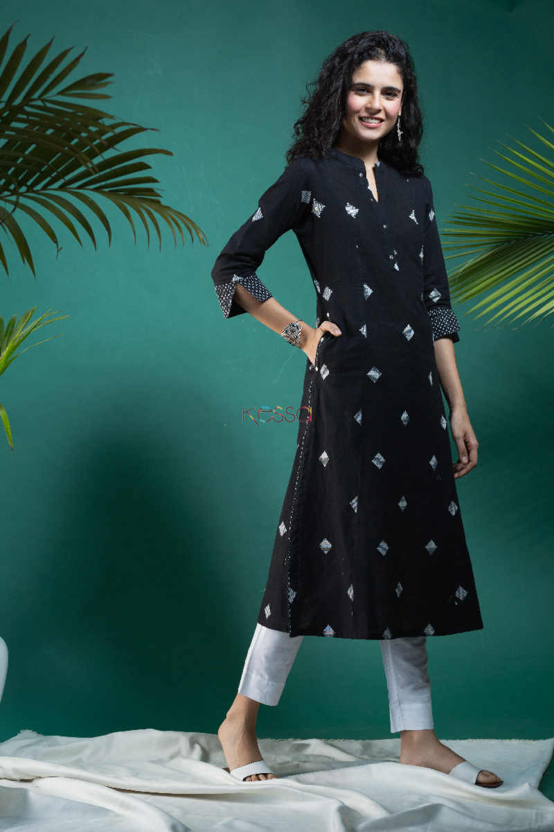 Image for Kusvaa Ws650 Black South Cotton A Line Kurta Look
