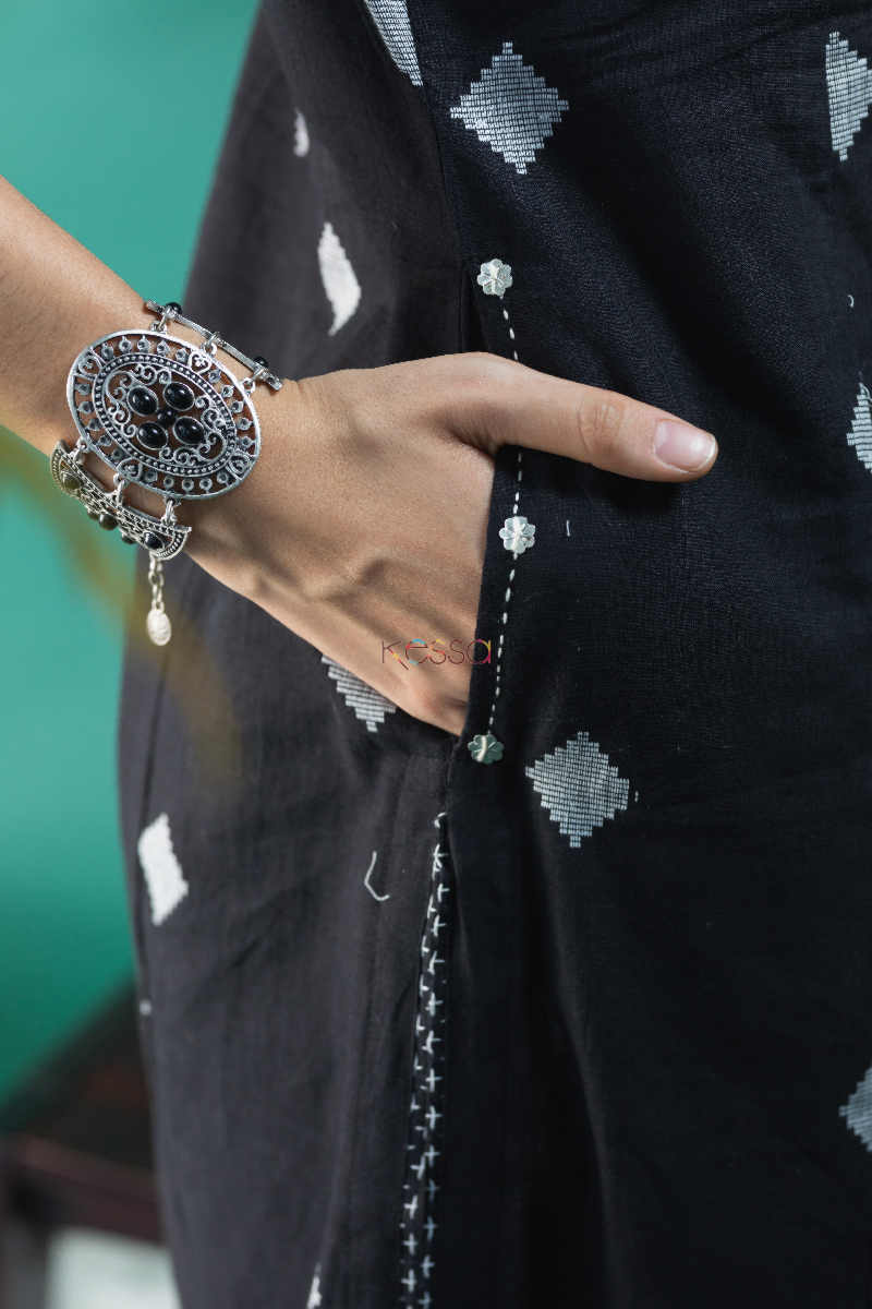 Image for Kusvaa Ws650 Black South Cotton A Line Kurta Pocket