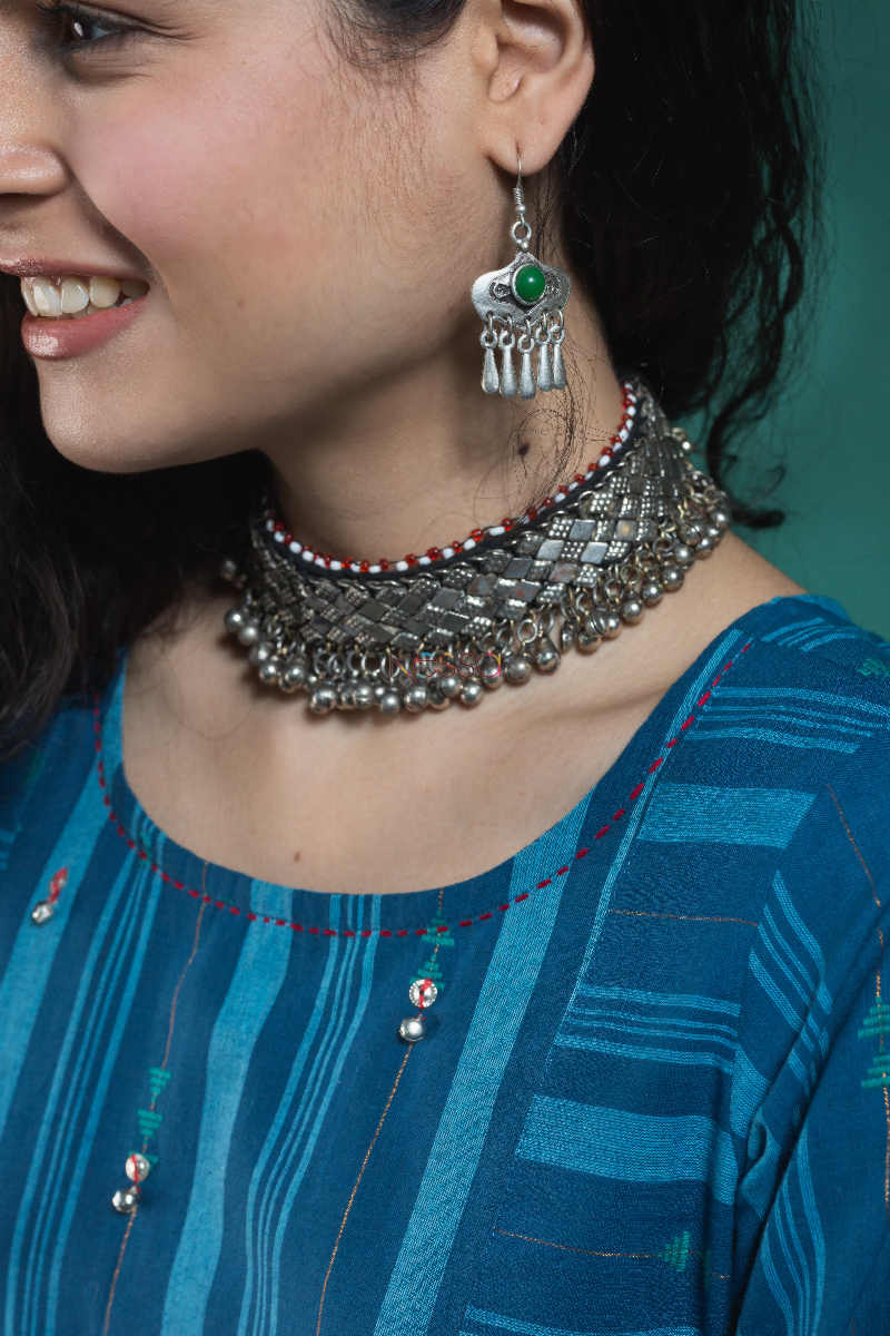 Image for Kusvaa Ws651 Varuna South Cotton Kurta With Hand Kantha Work Earring