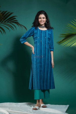 Image for Kusvaa Ws651 Varuna South Cotton Kurta With Hand Kantha Work Featured