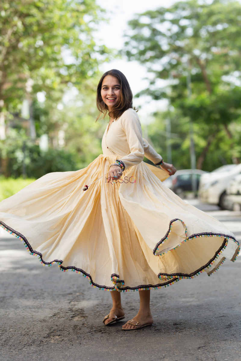 Image for Kusvaa Ws652 Mukta Voil Dress With Hand Kantha And Mirror Work 1 Left