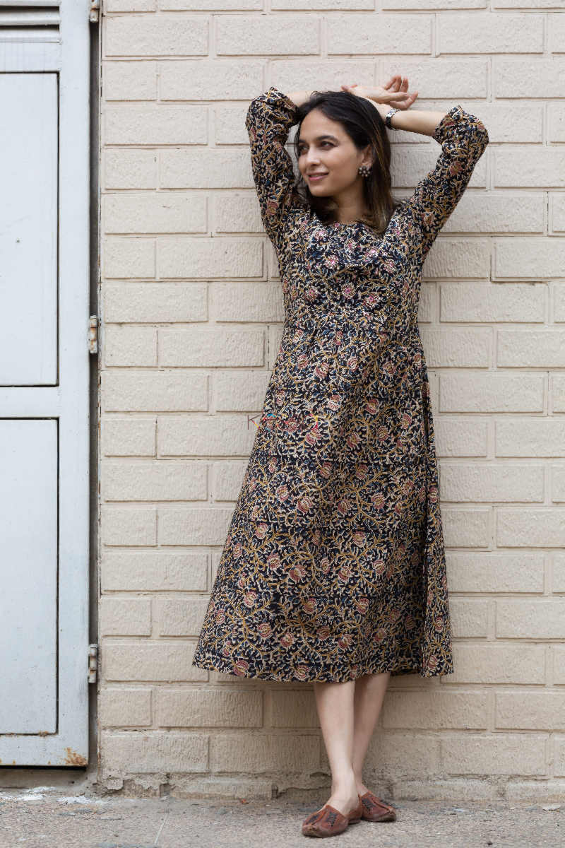 Image for Kusvaa Ws662 Cinder Black Kalamkari A Line Kurta 1 Featured
