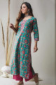 Image for Kusvaa Wsr166 Firoza Nila Block Printed Straight Fit Kurta Look