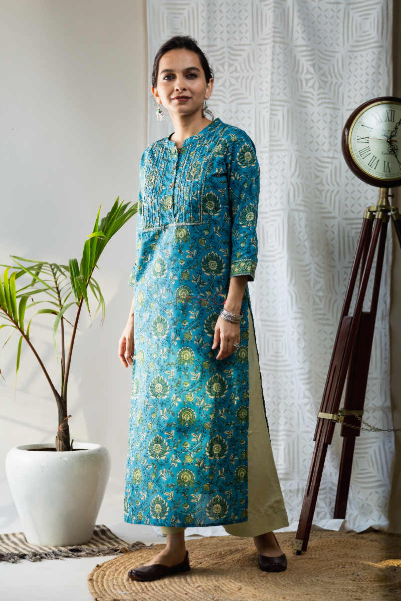 Image for Kusvaa Wsr170 Kanan Hand Block Print Cotton Kurta Look