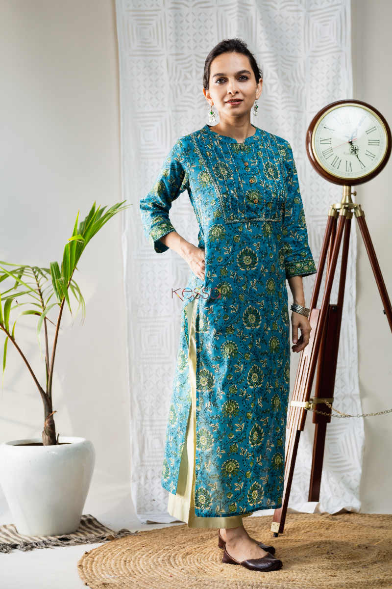 Image for Kusvaa Wsr170 Kanan Hand Block Print Cotton Kurta Side