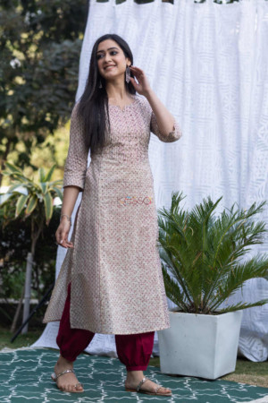 Image for Kusvaa Wsr171 Praval Cotton Hand Block Print A Line Kurta Featured