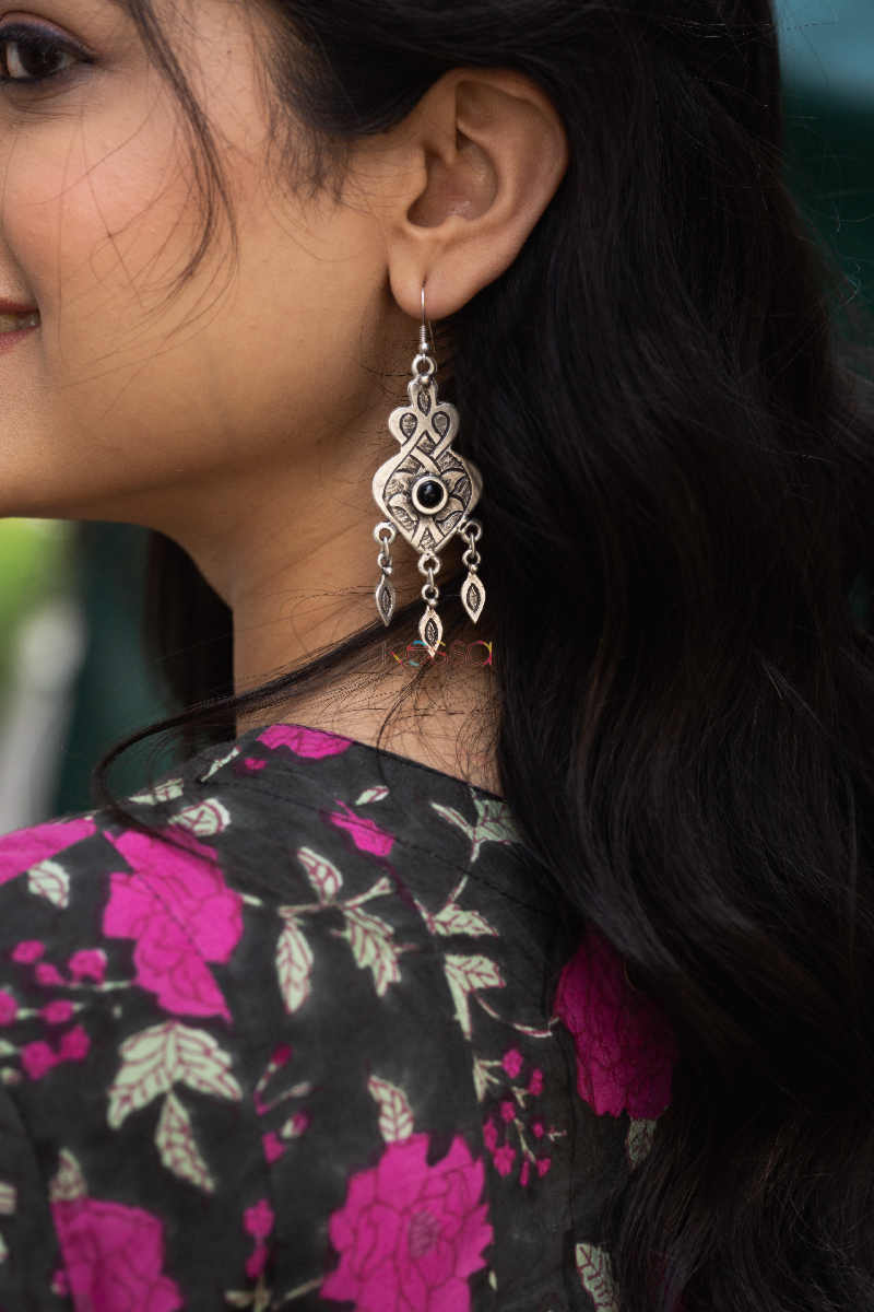 Image for Kusvaa Wsr172 Lunar Green Gulzar Block Print Kali Kurta Earring