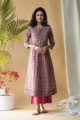 Image for Kusvaa Wsr174 Gul Hand Block Printed Kurta With Zari And Sequin Work