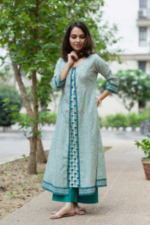 Image for Kusvaa Wsr175 Mayuri Hand Block Print Double Layered Kurta 1 Featured