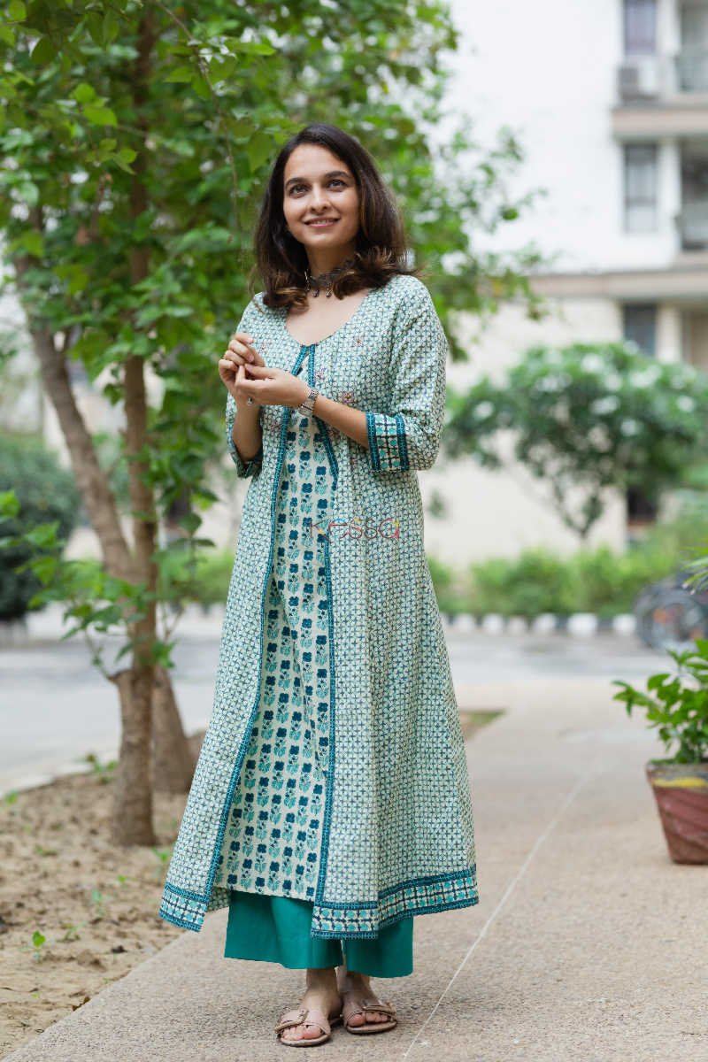 Image for Kusvaa Wsr175 Mayuri Hand Block Print Double Layered Kurta 1 Front 1