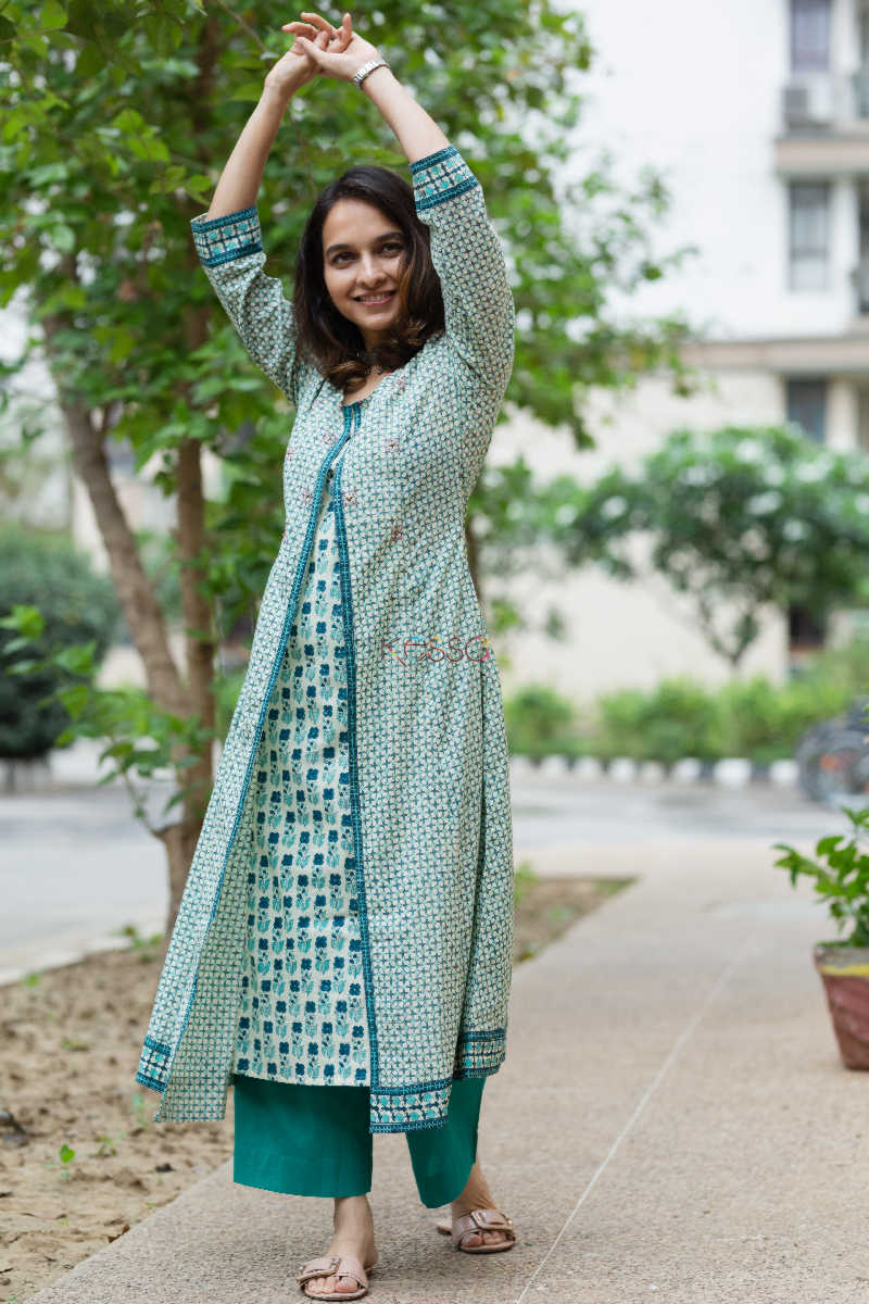 Image for Kusvaa Wsr175 Mayuri Hand Block Print Double Layered Kurta 1 Look 1