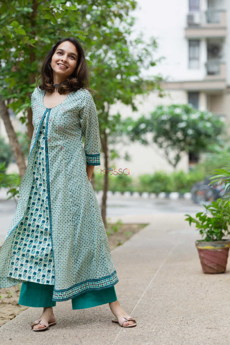 Image for Kusvaa Wsr175 Mayuri Hand Block Print Double Layered Kurta 1 Look