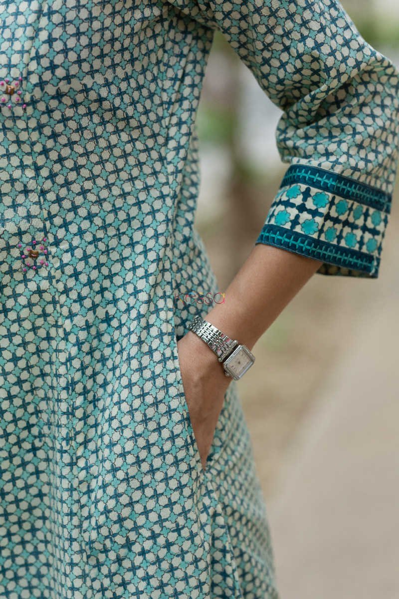 Image for Kusvaa Wsr175 Mayuri Hand Block Print Double Layered Kurta 1 Pocket