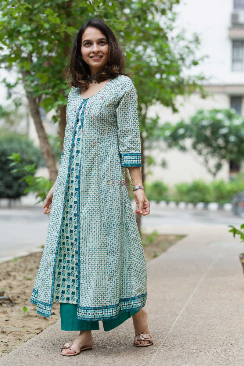 Image for Kusvaa Wsr175 Mayuri Hand Block Print Double Layered Kurta 1 Side