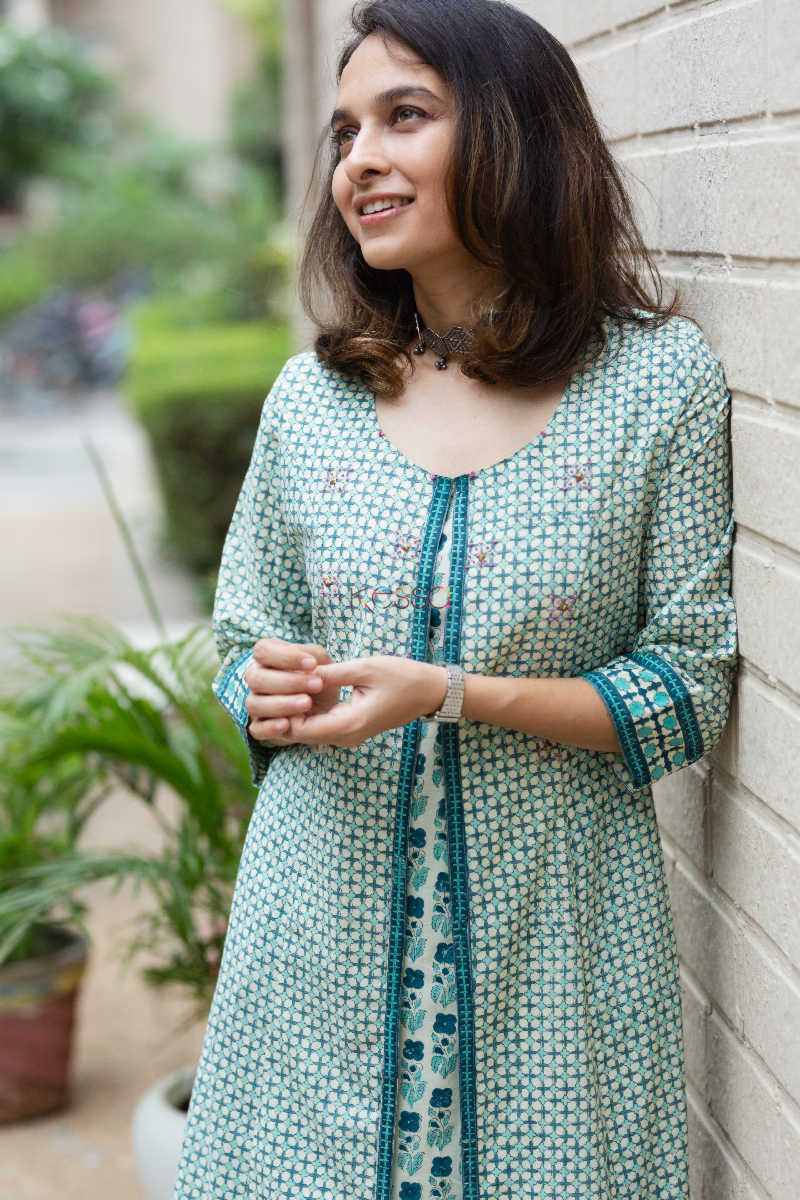 Image for Kusvaa Wsr175 Mayuri Hand Block Print Double Layered Kurta 1 Top