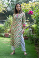 Image for Kusvaa Wsr176 Hillary Green Block Printed Straight Kurta 1 Front