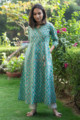 Image for Kusvaa Wsr177 Persian Green Hand Block Print Kurta 1 Front 1