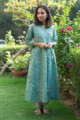 Image for Kusvaa Wsr177 Persian Green Hand Block Print Kurta 1 Look