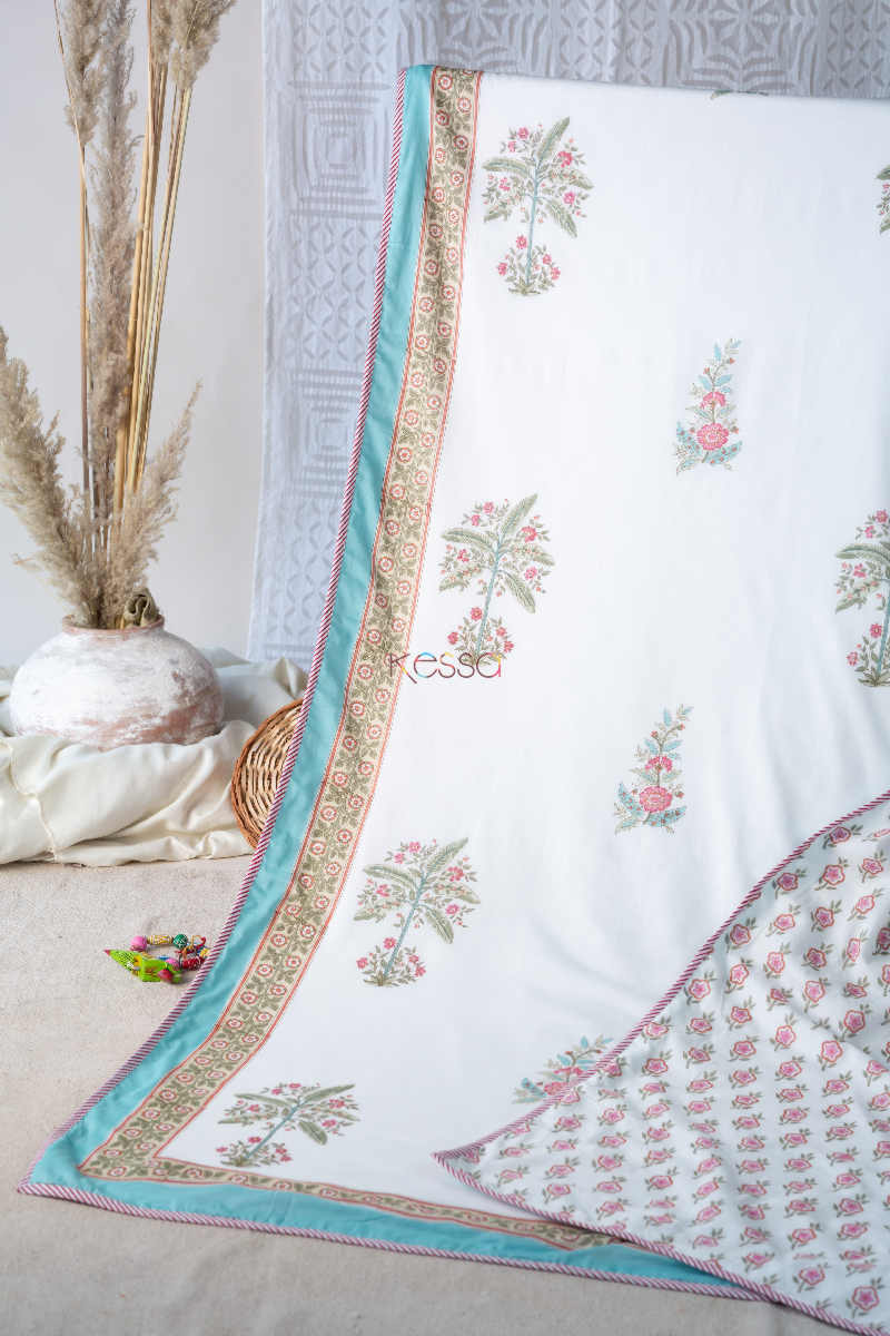 Image for Kusvaa Kad54 Persian Pink Flower Print Double Bed Dohar Featured