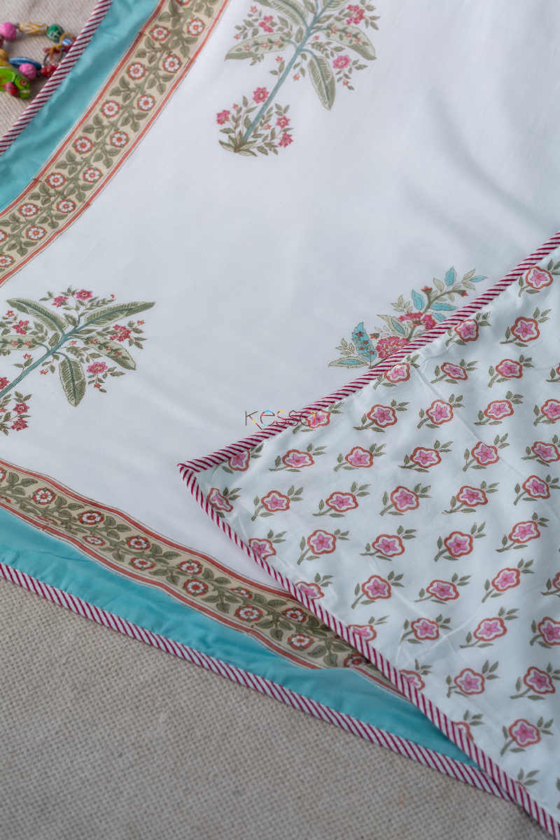 Image for Kusvaa Kad54 Persian Pink Flower Print Double Bed Dohar Look