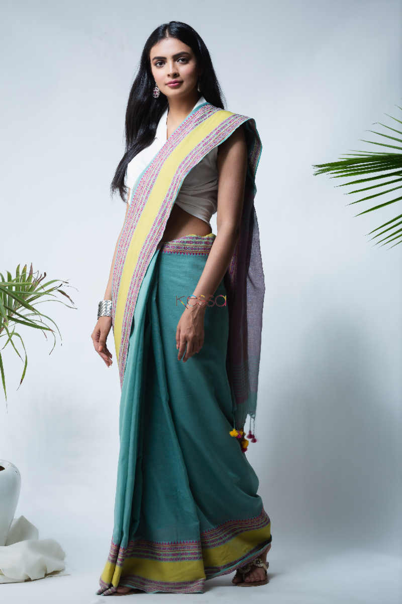 Image for Kusvaa Kuss09 Neelmani Handwoven Cotton Saree Front