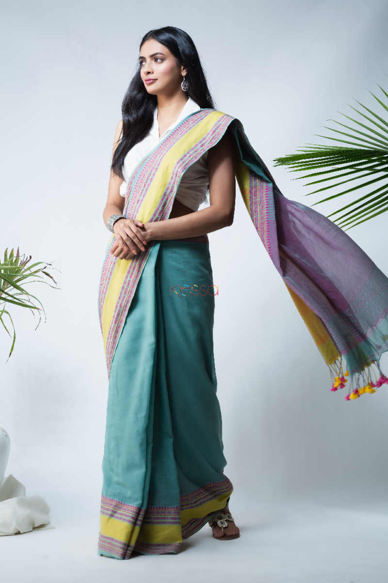 Image for Kusvaa Kuss09 Neelmani Handwoven Cotton Saree Look