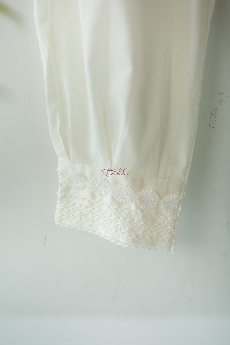 Image for Kusvaa Sap04 Muslin Cotton Crotia Lace Salwar Off White Bottom