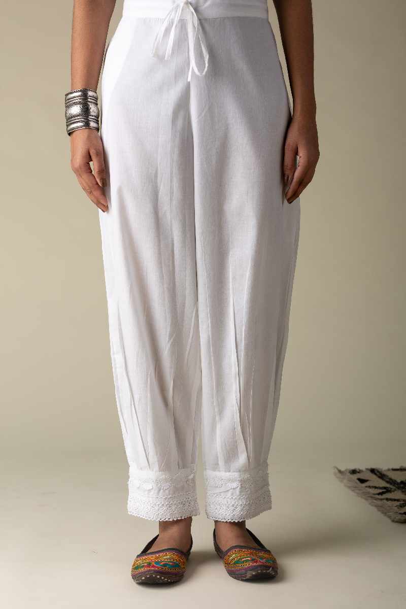 Image for Kusvaa Sap04 Muslin Cotton Crotia Lace Salwar White Featured New