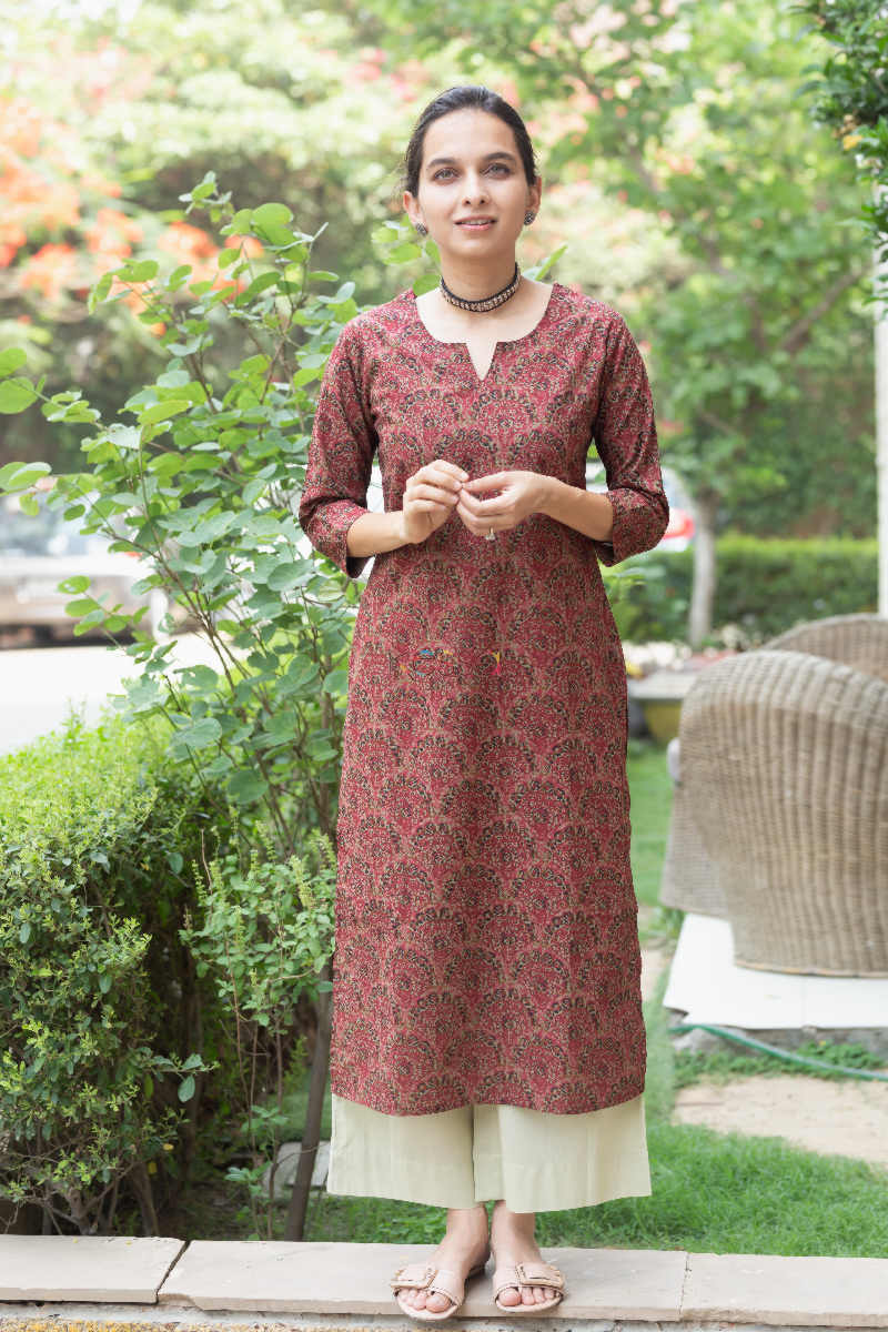 Image for Kusvaa Taf50 Copper Rust Regular Wear Cotton Kurta 1 Featured
