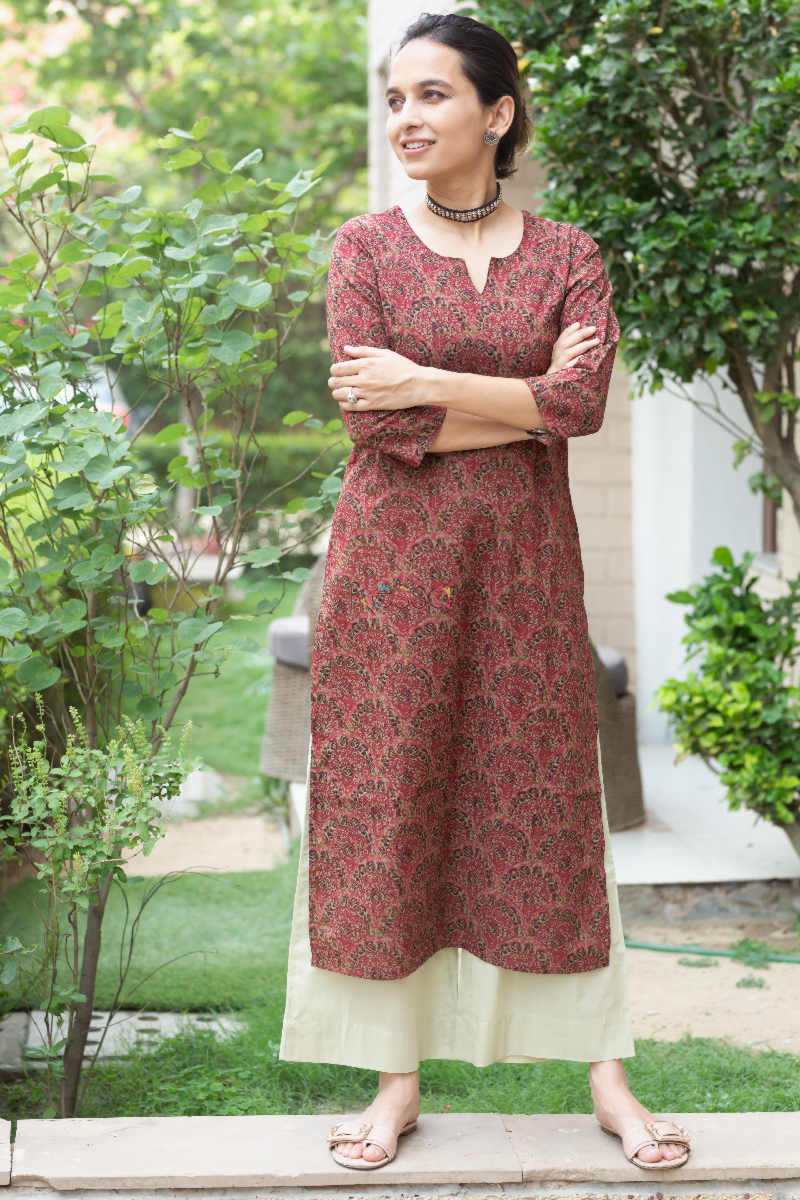 Image for Kusvaa Taf50 Copper Rust Regular Wear Cotton Kurta 1 Front