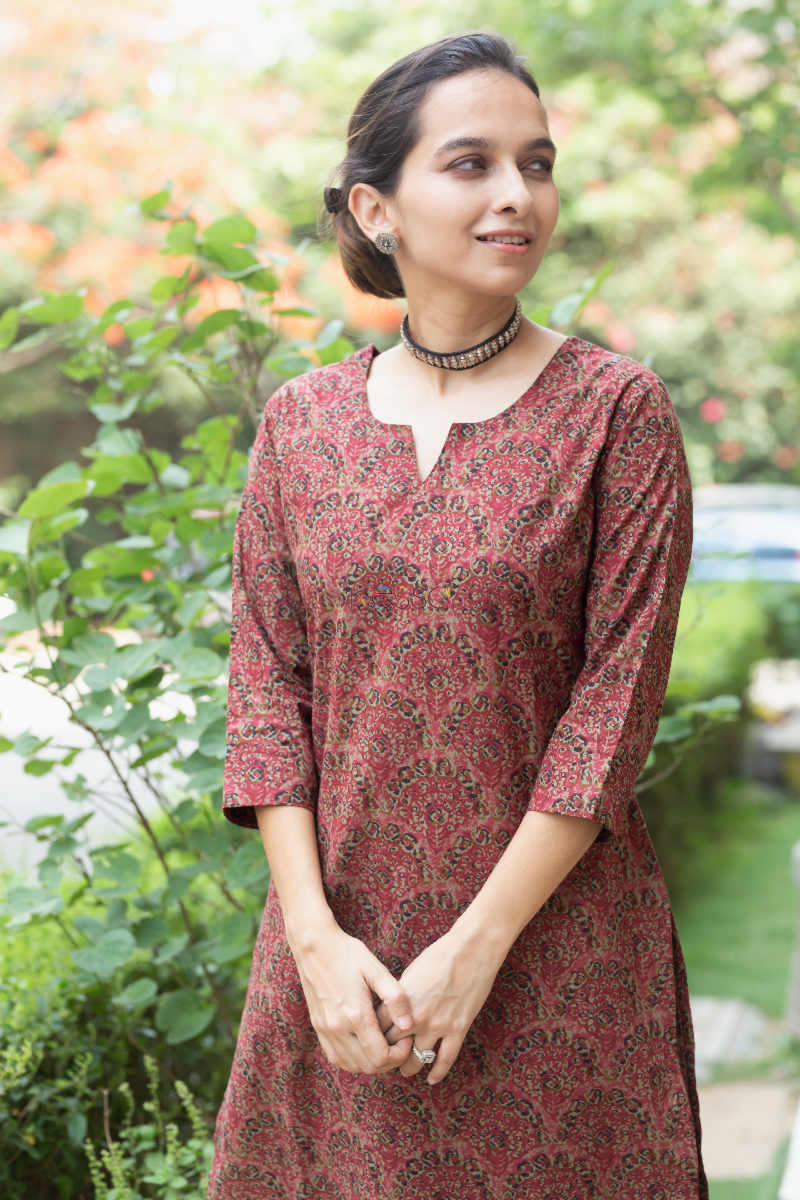 Image for Kusvaa Taf50 Copper Rust Regular Wear Cotton Kurta 1 Top