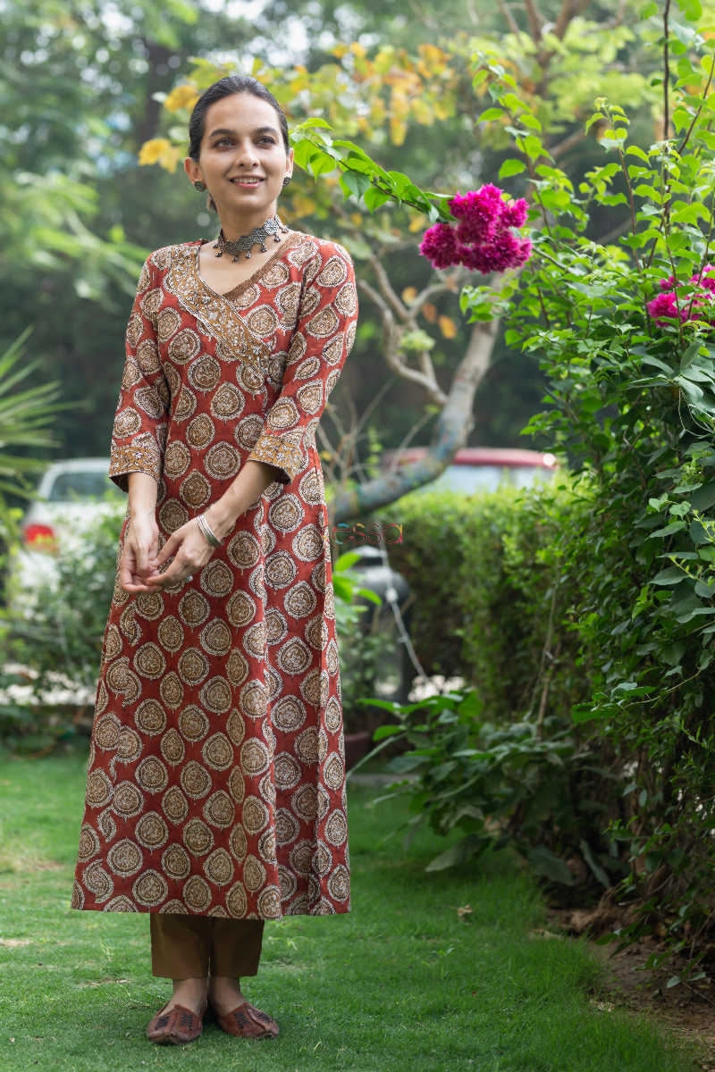 Image for Kusvaa Vcr27 Kusvaa Patram Cotton Angrakha Bagru Print Kurta 1 Front 1