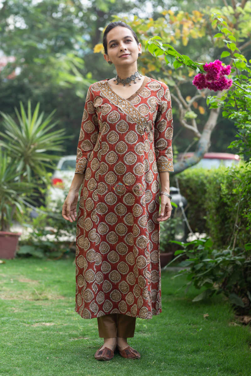 Image for Kusvaa Vcr27 Kusvaa Patram Cotton Angrakha Bagru Print Kurta 1 Front