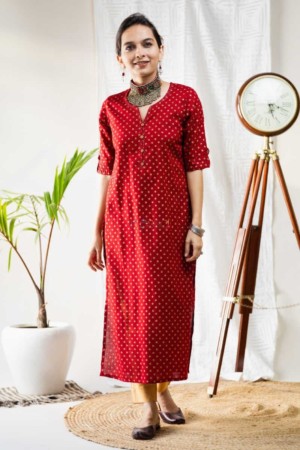 Image for Kusvaa Vcr28 Yakuti Cotton Kurta With Gold Print Featured