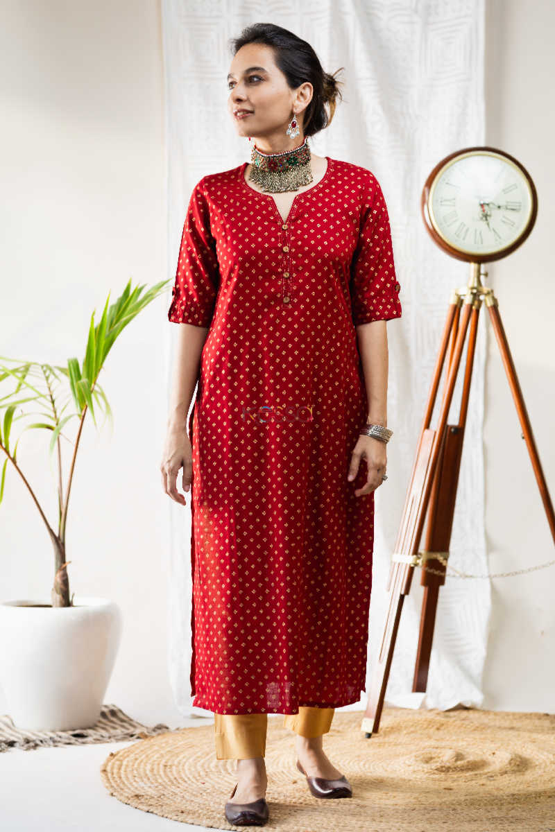 Image for Kusvaa Vcr28 Yakuti Cotton Kurta With Gold Print Front