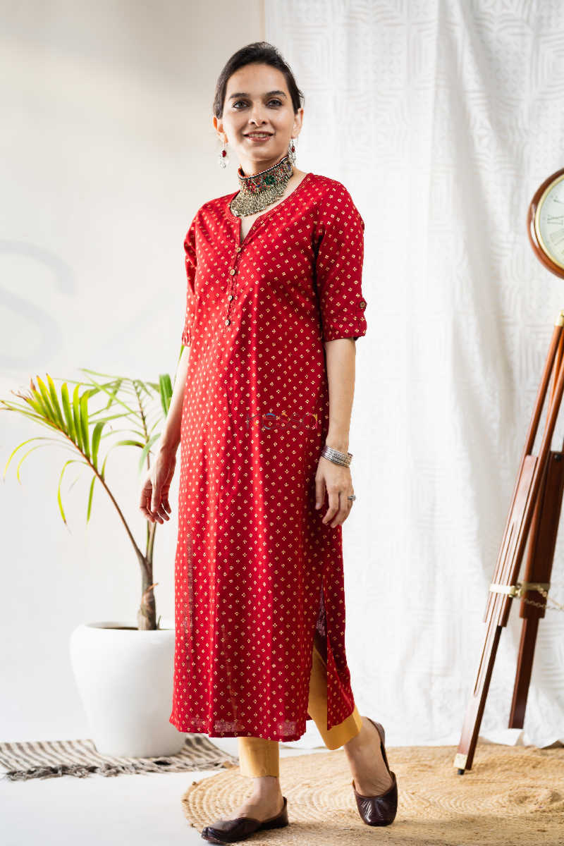 Image for Kusvaa Vcr28 Yakuti Cotton Kurta With Gold Print Side
