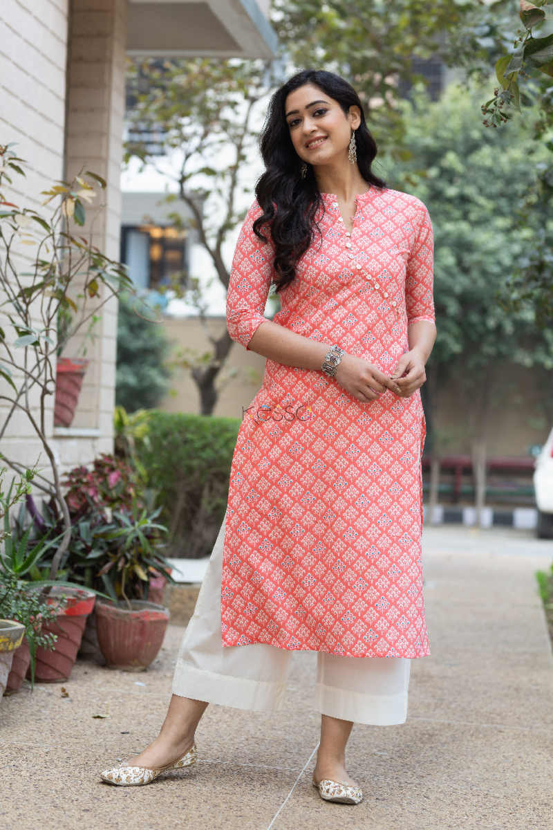 Image for Kusvaa Vcr32 Sea Pink Regular Wear Kurta Look