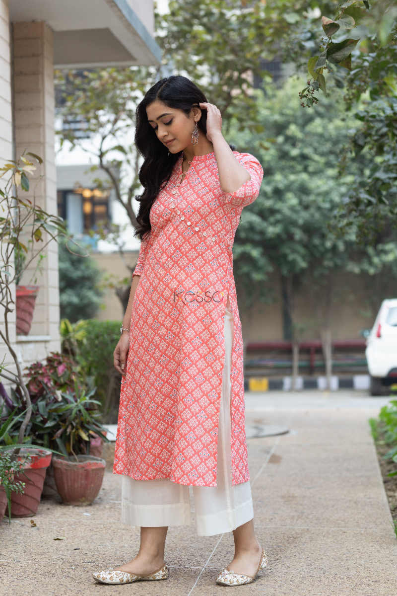 Image for Kusvaa Vcr32 Sea Pink Regular Wear Kurta Side