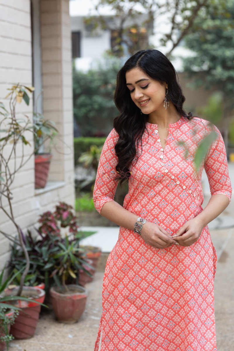 Image for Kusvaa Vcr32 Sea Pink Regular Wear Kurta Top