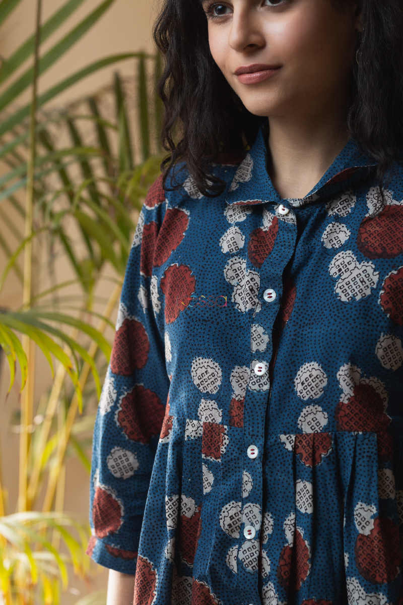 Image for Kusvaa Ws663 Neelini Cotton Short Top With Ajrakh Print Look