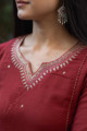Image for Kusvaa Wsr178 Surkh Slub Cotton Kurta With Block Printed Chanderi Dupatta Neck