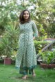 Image for Kusvaa Wsr Faded Jade Green Block Print Kurta Pant Set Look