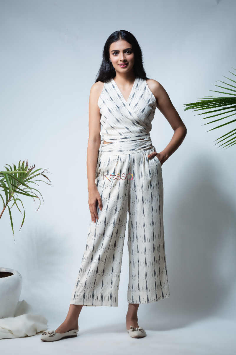 Image for Kusvaa Kcb02 Marmar Ikkat Cotton Top And Pant Set Front